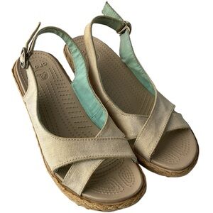 CROCS Women's Beige Espadrille Slingback Sandals with Mint Lining